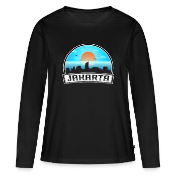 Jakarta Indonésie Skyline Vintage Sunset Travel So - T-shirt manches longues Premium bio Femme - noir - Devant - Julia (174cm)