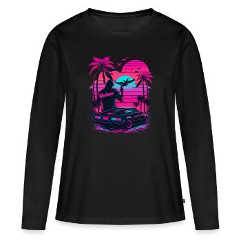 Retro - Frauen Premium Bio Langarmshirt - Schwarz - Vorne - Julia (174cm)