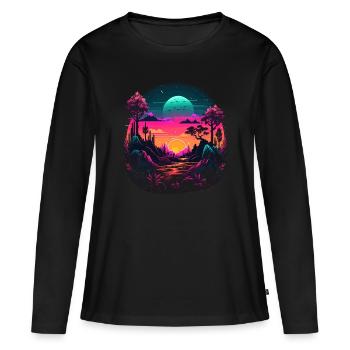 Paysage Vaporwave - T-shirt manches longues Premium bio Femme - noir - Devant - Julia (174cm)