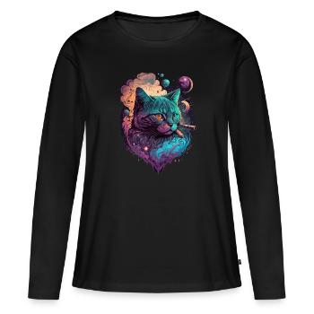Chat sympa - T-shirt manches longues Premium bio Femme - noir - Devant - Julia (174cm)