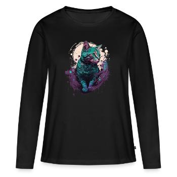 Chat coupé - T-shirt manches longues Premium bio Femme - noir - Devant - Julia (174cm)