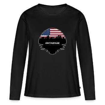 Anchorage Alaska États-Unis Flag Skyline Silhouette Trave - T-shirt manches longues Premium bio Femme - noir - Devant - Julia (174cm)