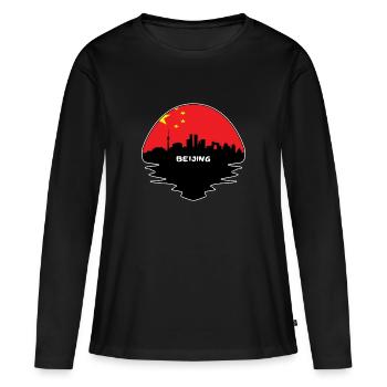 Peking China Flagge Skyline Silhouette Reisen - Frauen Premium Bio Langarmshirt - Schwarz - Vorne - Julia (174cm)