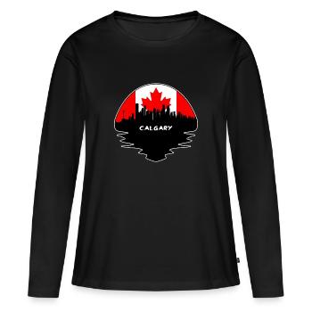 Calgary Canada Flag Skyline Silhouette Voyage - T-shirt manches longues Premium bio Femme - noir - Devant - Julia (174cm)