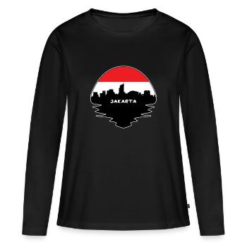 Jakarta Indonésie Flag Skyline Silhouette Voyage - T-shirt manches longues Premium bio Femme - noir - Devant - Julia (174cm)