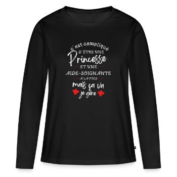 Princesse et Aide Soignant - T-shirt manches longues Premium bio Femme - noir - Devant - Julia (174cm)