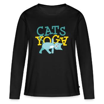 Chats Yoga Chat Ami - T-shirt manches longues Premium bio Femme - noir - Devant - Julia (174cm)