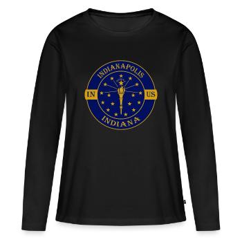 Indianapolis Indiana Flag USA Souvenir Badge - T-shirt manches longues Premium bio Femme - noir - Devant - Julia (174cm)