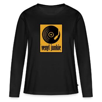 venyl junkie - Frauen Premium Bio Langarmshirt - Schwarz - Vorne - Julia (174cm)