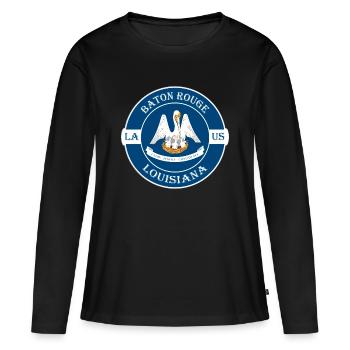 Baton Rouge Louisiana Flagge USA Souvenir Abzeichen - Frauen Premium Bio Langarmshirt - Schwarz - Vorne - Julia (174cm)