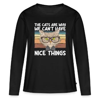 Chat Yeux de chat Ami Chat Maîtresse - T-shirt manches longues Premium bio Femme - noir - Devant - Julia (174cm)
