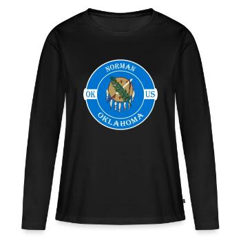 Norman Oklahoma Flag USA Travel Souvenir Badge - T-shirt manches longues Premium bio Femme - noir - Devant - Julia (174cm)