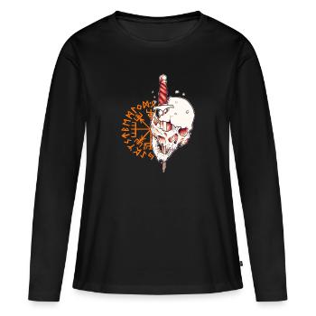 Tête de mort & dague fond nordique Vikings Veg. - T-shirt manches longues Premium bio Femme - noir - Devant - Julia (174cm)