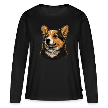 Looking Corgi - Women's Premium Organic Long Sleeve Shirt - black - Front - Julia (174cm)