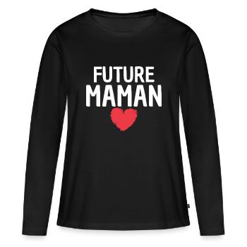 Future maman cadeau annonce naissance futur bébé - T-shirt manches longues Premium bio Femme - noir - Devant - Julia (174cm)