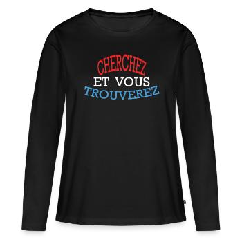 CHERCHEZ ET VOUS TROUVEREZ - Rouge Blanc Bleu - T-shirt manches longues Premium bio Femme - noir - Devant - Julia (174cm)