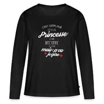C est compliqué d être Princesse et une Bretonne - T-shirt manches longues Premium bio Femme - noir - Devant - Julia (174cm)