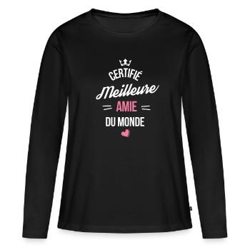 Certifié meilleure amie cadeau meilleur amie - T-shirt manches longues Premium bio Femme - noir - Devant - Julia (174cm)