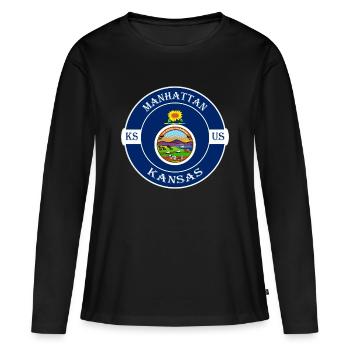 Manhattan Kansas Flag USA Travel Souvenir Badge - T-shirt manches longues Premium bio Femme - noir - Devant - Julia (174cm)