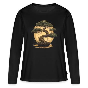 Bonsaï mature - T-shirt manches longues Premium bio Femme - noir - Devant - Julia (174cm)