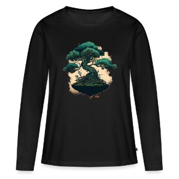 Winziger grüner Bonsai - Frauen Premium Bio Langarmshirt - Schwarz - Vorne - Julia (174cm)