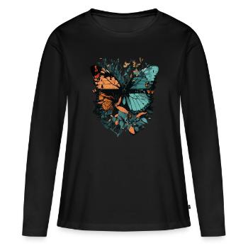 Énorme papillon - T-shirt manches longues Premium bio Femme - noir - Devant - Julia (174cm)