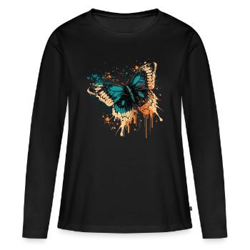 Butterfly Design - Women's Premium Organic Long Sleeve Shirt - black - Front - Julia (174cm)