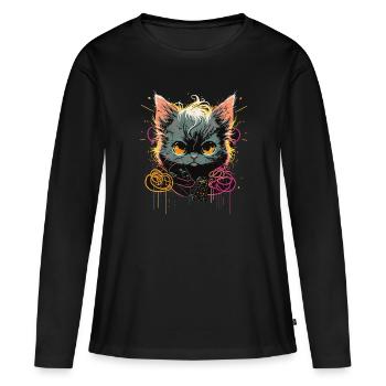 Elektrische Tapfere Katze - Frauen Premium Bio Langarmshirt - Schwarz - Vorne - Julia (174cm)