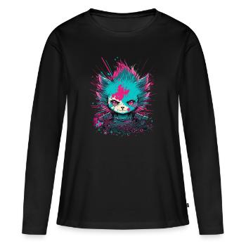 Force féline - T-shirt manches longues Premium bio Femme - noir - Devant - Julia (174cm)