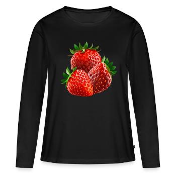 Erdbeere Erdbeeren - Frauen Premium Bio Langarmshirt - Schwarz - Vorne - Julia (174cm)