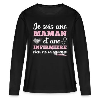 Maman et infirmière cadeau pour mère infirmiere - T-shirt manches longues Premium bio Femme - noir - Devant - Julia (174cm)