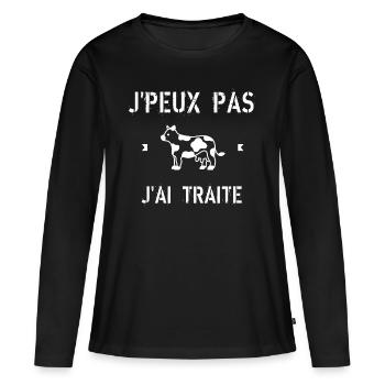 J Peux Pas J ai Traite - T-shirt manches longues Premium bio Femme - noir - Devant - Julia (174cm)