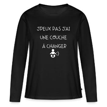 J peux pas j ai une couche à changer - T-shirt manches longues Premium bio Femme - noir - Devant - Julia (174cm)
