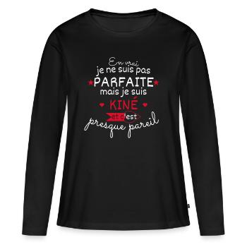 Pas parfaite mais Kiné - T-shirt manches longues Premium bio Femme - noir - Devant - Julia (174cm)