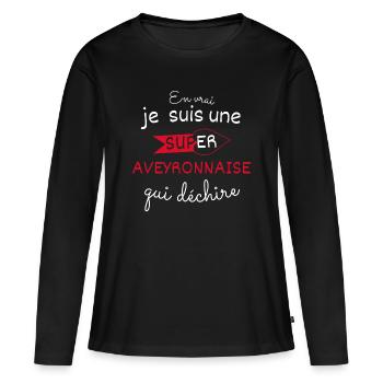 Super Aveyronnaise qui Déchire - T-shirt manches longues Premium bio Femme - noir - Devant - Julia (174cm)