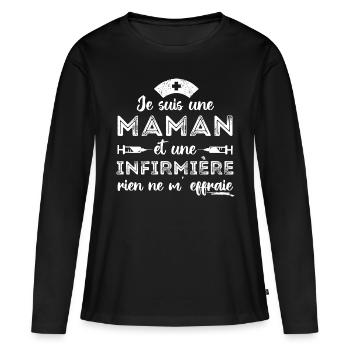 Maman et infirmière cadeau pour mère infirmiere - T-shirt manches longues Premium bio Femme - noir - Devant - Julia (174cm)