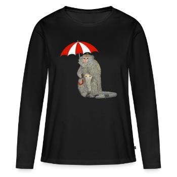 Affe Regenschirm - Frauen Premium Bio Langarmshirt - Schwarz - Vorne - Julia (174cm)