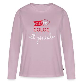 Cette Coloc est géniale - T-shirt manches longues Premium bio Femme - rose poudré - Devant - Julia (174cm)