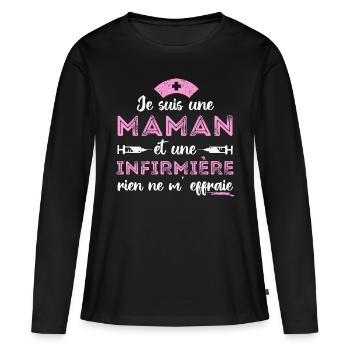 Maman et infirmière cadeau pour mère infirmiere - T-shirt manches longues Premium bio Femme - noir - Devant - Julia (174cm)