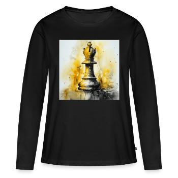 Évêque d’échecs jaune - T-shirt manches longues Premium bio Femme - noir - Devant - Julia (174cm)