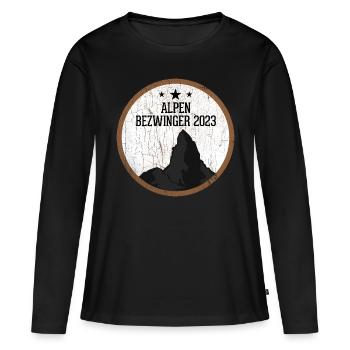 Alpenbezwinger 2023 Alpenüberquerung Finisher - Frauen Premium Bio Langarmshirt - Schwarz - Vorne - Julia (174cm)