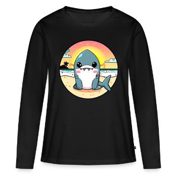 Requin détendu sur la plage - T-shirt manches longues Premium bio Femme - noir - Devant - Julia (174cm)