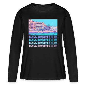 Marseille - Frauen Premium Bio Langarmshirt - Schwarz - Vorne - Julia (174cm)