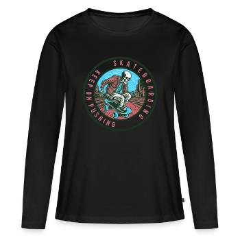 Skull Skeleton Skateboard Skater - T-shirt manches longues Premium bio Femme - noir - Devant - Julia (174cm)