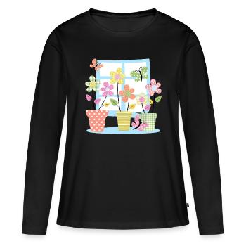 Ma fenêtre bleue - T-shirt manches longues Premium bio Femme - noir - Devant - Julia (174cm)