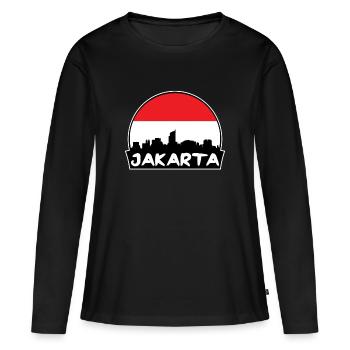 Jakarta Indonésie drapeau Skyline Silhouette Voyage - T-shirt manches longues Premium bio Femme - noir - Devant - Julia (174cm)