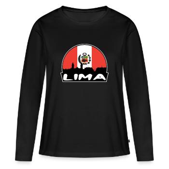 Lima Pérou Flag Skyline Silhouette Voyage - T-shirt manches longues Premium bio Femme - noir - Devant - Julia (174cm)