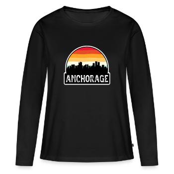 Anchorage Alaska USA Flag Skyline Souvenir de voyage - T-shirt manches longues Premium bio Femme - noir - Devant - Julia (174cm)