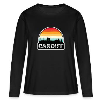 Cardiff Wales Flag Skyline Souvenir de voyage - T-shirt manches longues Premium bio Femme - noir - Devant - Julia (174cm)