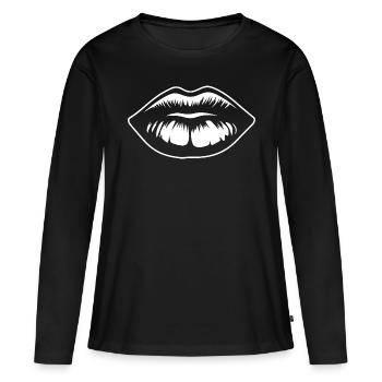 Lèvres, bouche, baisers lèvres - T-shirt manches longues Premium bio Femme - noir - Devant - Julia (174cm)